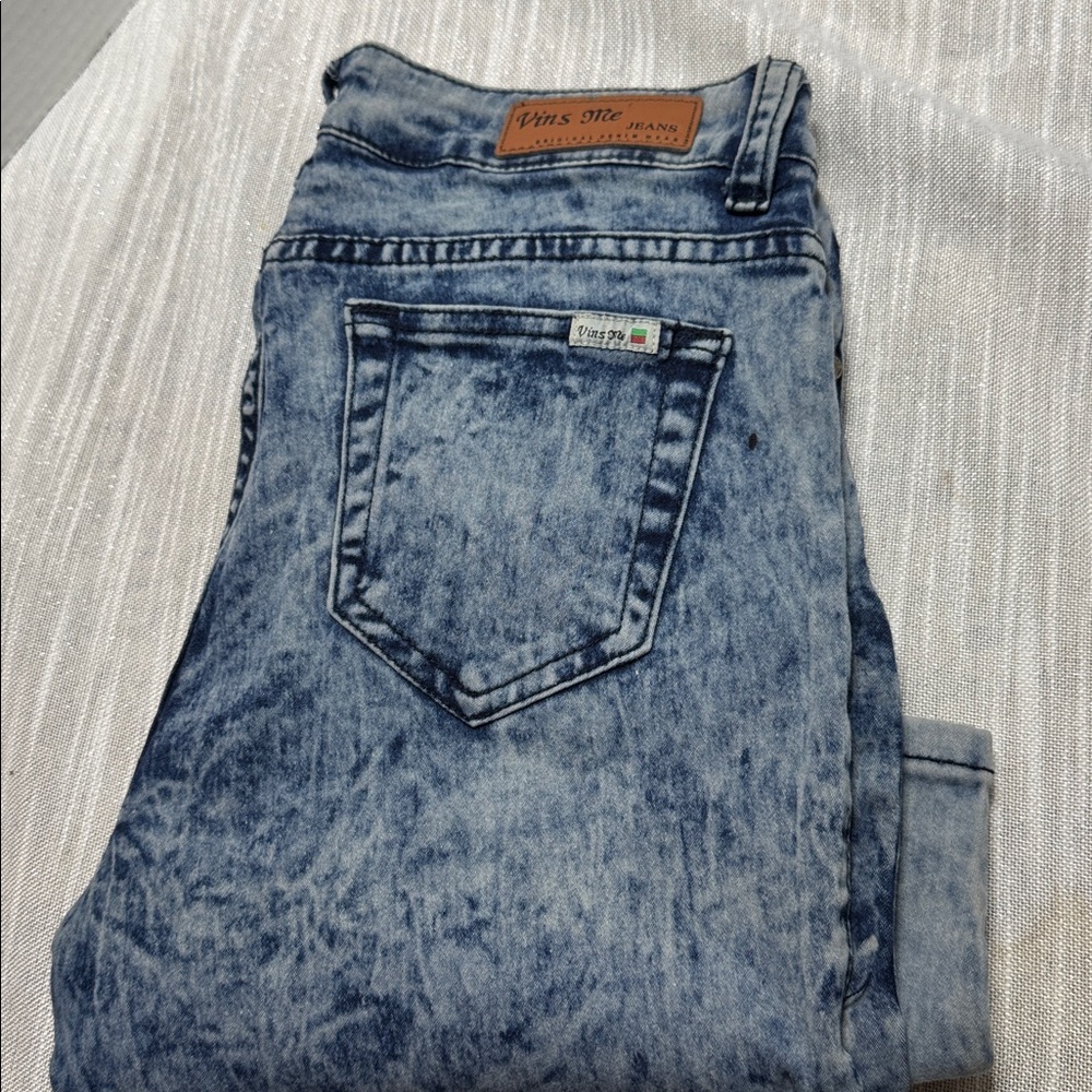 Vins Me Jeans denim distressed 5 pocket size 7 acid washed